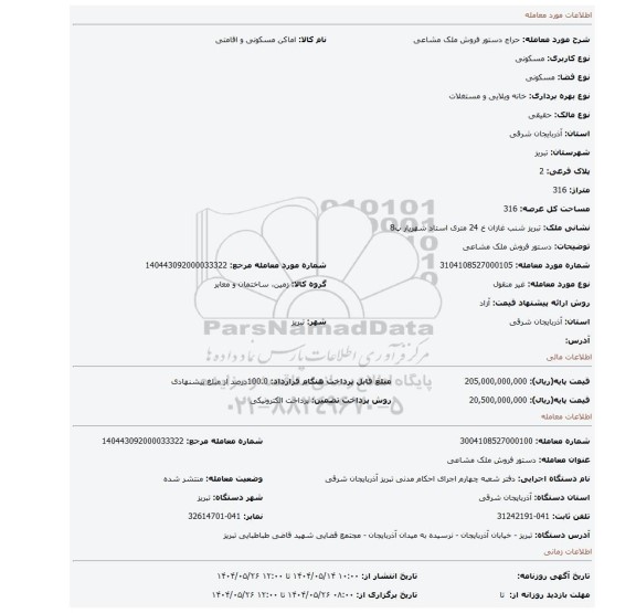 مزایده، دستور فروش ملک مشاعی