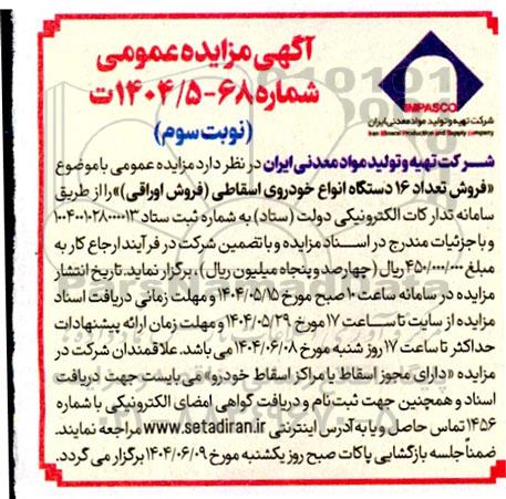 مزایده فروش تعداد 16 دستگاه انواع خودروی اسقاطی (فروش اوراقی) نوبت سوم 