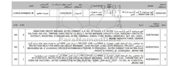 استعلام 	فیوز مینیاتوری 4 آمپر (آرشیو دارد) & MINIATURE CIR ... کامل
