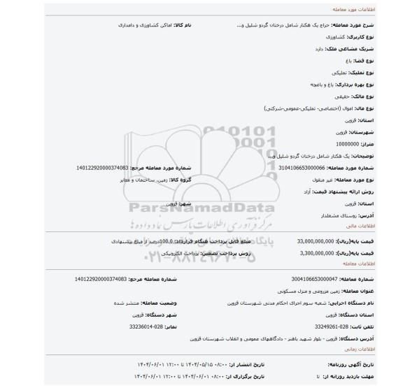 مزایده، یک هکتار شامل درختان گردو شلیل و...