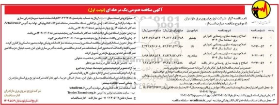 مناقصه اصلاح و بهینه سازی روستایی و..