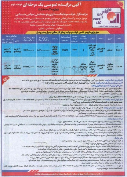 آگهی مزایده عمومی  واگذاری قطعی عرصه و اعیان مجتمع خدماتی ساختمان... نوبت دوم