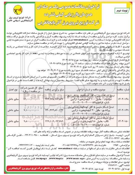 مناقصه تبدیل شبکه سیمی به کابل خودنگهدار روستایی...نوبت دوم