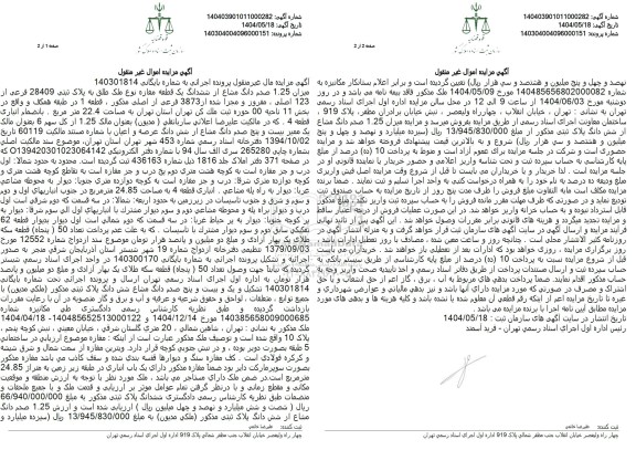 مزایده فروش میزان 1.25 صدم دانگ مشاع از ششدانگ یک قطعه مغازه نوع ملک طلق به پلاک ثبتی 28409 فرعی از 123 اصلی