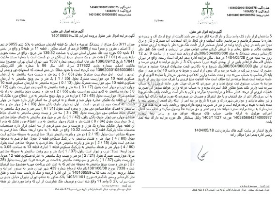 مزایده میزان 3.11 دانگ مشاع از ششدانگ عرصه و اعیان یک قطعه آپارتمان 