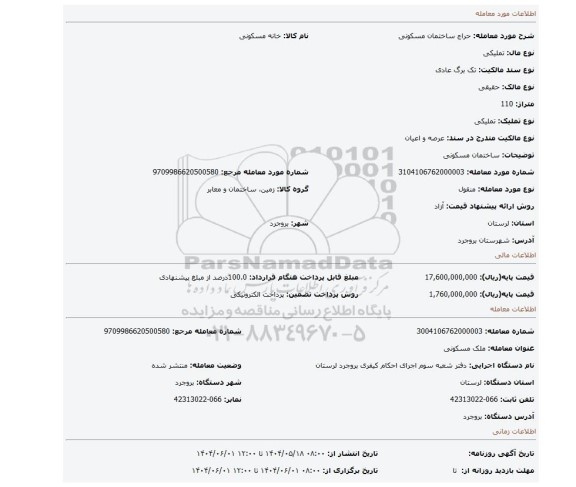 مزایده، ساختمان مسکونی