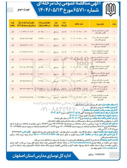 مناقصه تخریب و بازسازی مدرسه الغدیر ...​​​​​​​نوبت دوم 