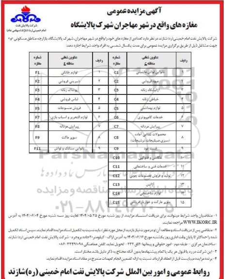 مزایده اجاره مغازه های واقع در شهر ...