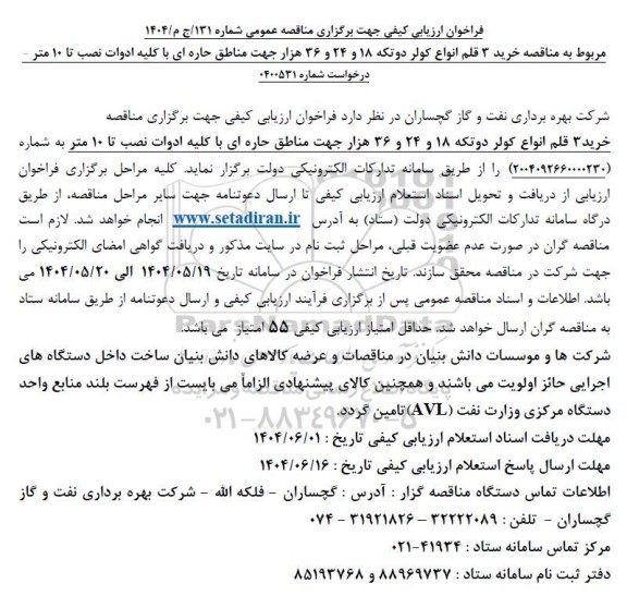 مناقصه خرید 3 قلم انواع کولر دو تکه 18 و 24 و 36 هزار ...
