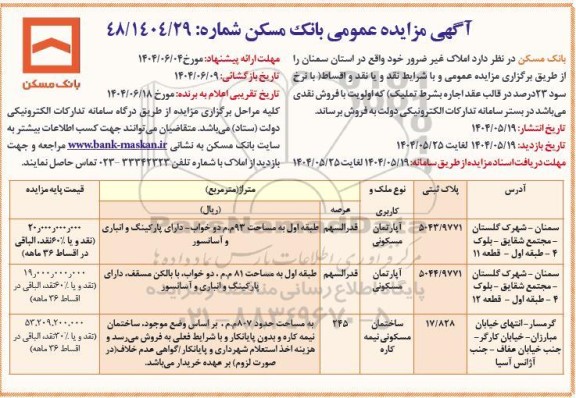 مزایده عمومی املاک غیرضرور
