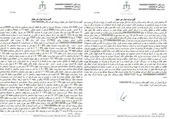 مزایده میزان5.44 دانگ مشاع از ششدانگ عرصه و اعیان یک قطعه آپارتمان 