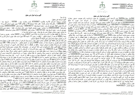 مزایده فروش یک قطعه مغازه با کاربری تجاری