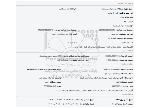 مزایده، اموال غیر منقول