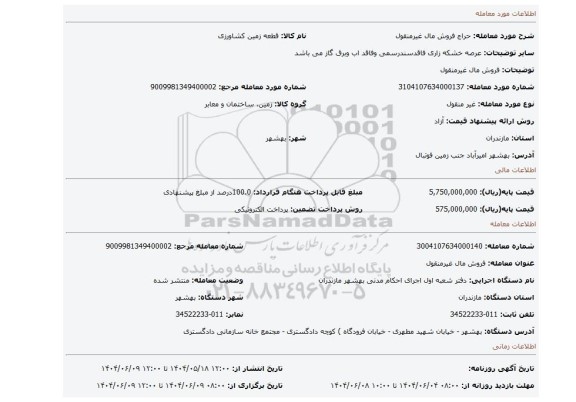 مزایده، فروش مال غیرمنقول