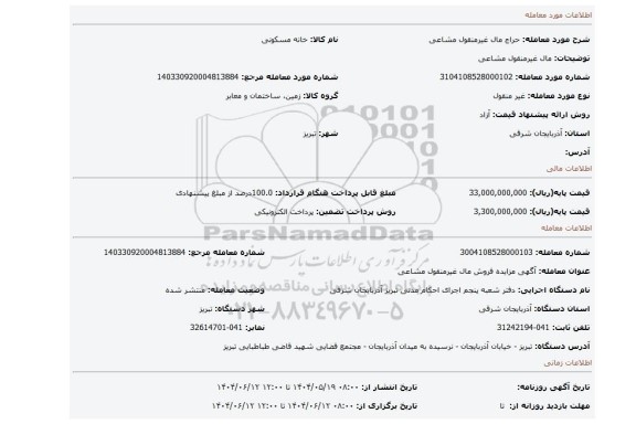 مزایده،  مال غیرمنقول مشاعی