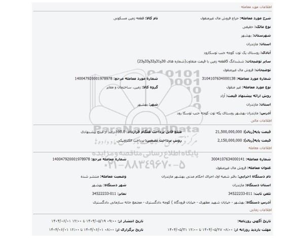 مزایده، فروش مال غیرمنقول