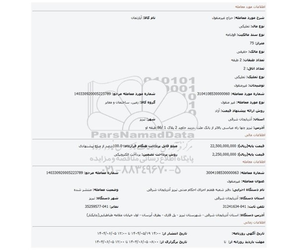 مزایده، غیرمنقول