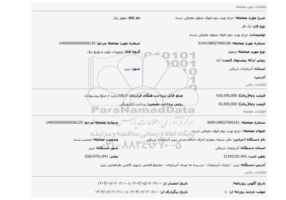 مزایده، حراج نوبت دوم اموال منقول معرفی شده