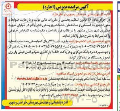 مزایده اجاره قسمتی از ساختمان خدمات بهزیستی