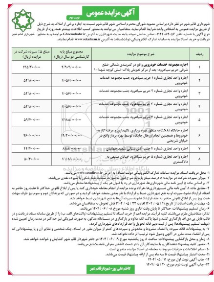 مزایده اجاره برخی از املاک - نوبت دوم