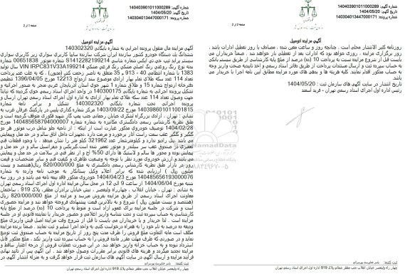 مزایده فروش یکدستگاه پراید تیپ جی تی ایکس مدل 1383 