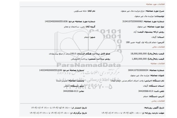 مزایده، مزایده مال غیر منقول