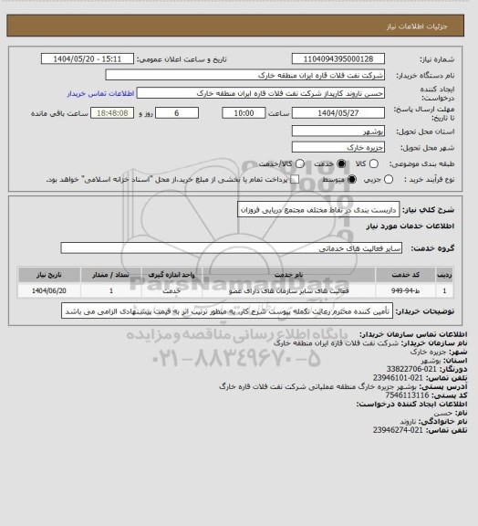 استعلام داربست بندی در نقاط مختلف مجتمع دریایی فروزان