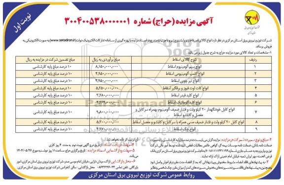 مزایده انواع سیم آلومینیوم اسقاط... 