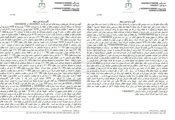 مزایده ششدانگ یک دستگاه آپارتمان مسکونی به مساحت 77/83 مترمربع ...