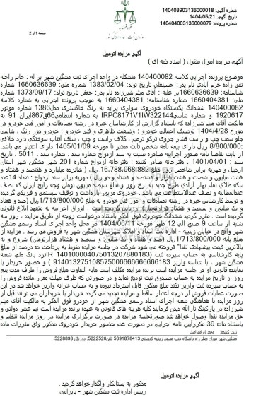 مزایده فروش یک دستگاه خودرو سواری پراید به رنگ خاکستری