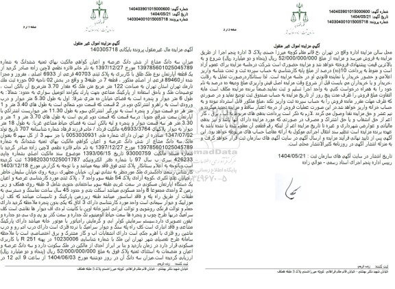 مزایده یک قطعه آپارتمان به مساحت 122 مترمربع