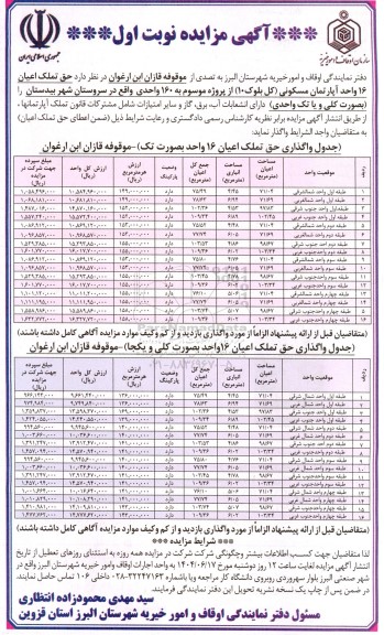 مزایده واگذاری 16 واحد آپارتمان مسکونی