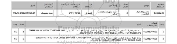 استعلام ماشینهای ابزار کارگاهی