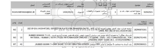 استعلام صفحه هدایت مواد، بلت و نوار آببند