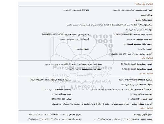 مزایده، فروش مال غیرمنقول