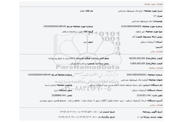 مزایده، مال غیرمنقول مشاعی