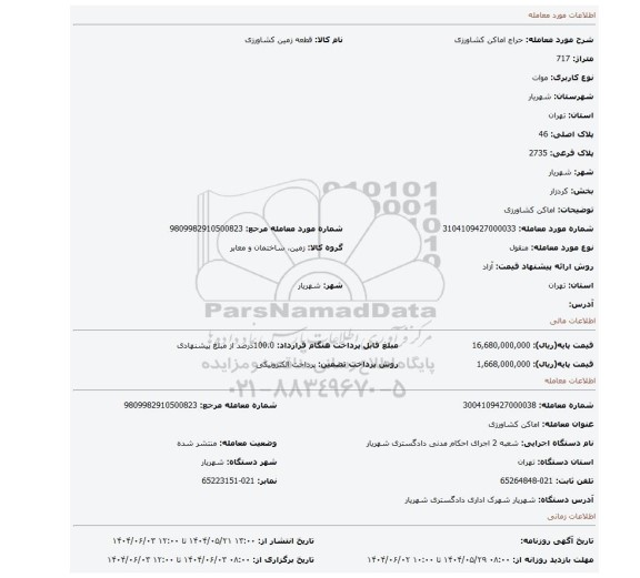 مزایده، اماکن کشاورزی