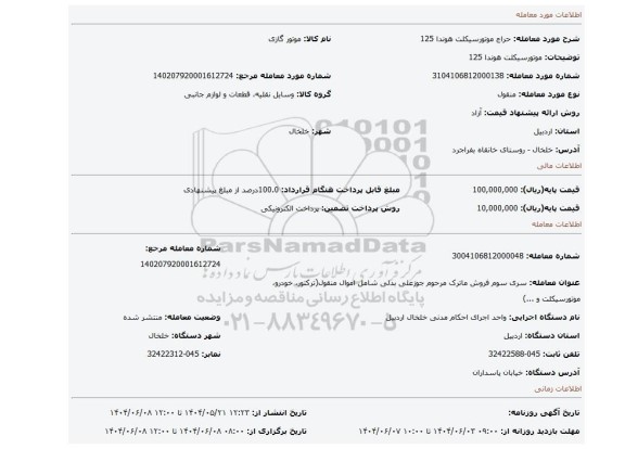 مزایده، موتورسیکلت هوندا 125