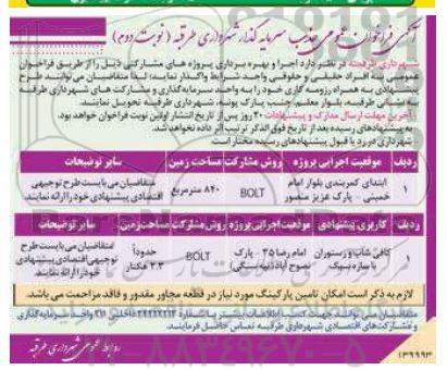 فراخوان مناقصه و مزایده  جذب سرمایه گذار - نوبت دوم