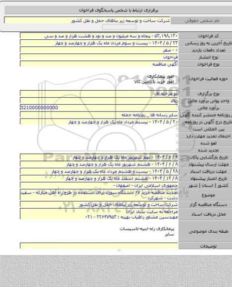 مناقصه, تجدید مناقصه خرید ۶۷ دستگاه سوزن برای استفاده در طرح راه آهن مبارکه - سفید دشت - شهرکرد