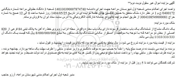 مزایده ششدانگ یک باب ساختمان فرسوده