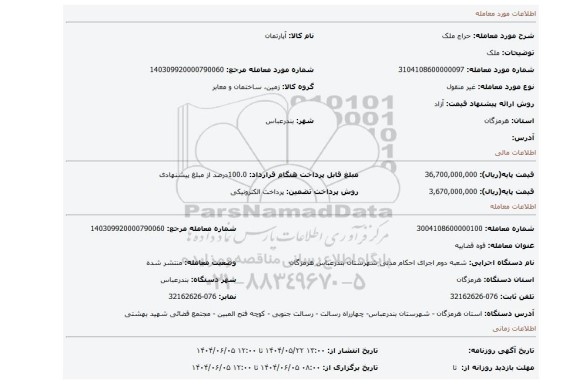 مزایده، ملک