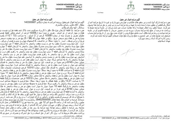 مزایده فروش یک قطعه آپارتمان با کاربری مسکونی 