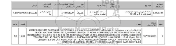استعلام ذغال الکتریکی جهت موتورهای فشارقوی با گرید K14Z3