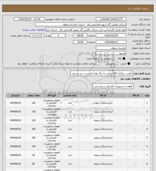استعلام لامپ سیگنال LED میخی به رنگ های قرمز زرد سبز وسفید