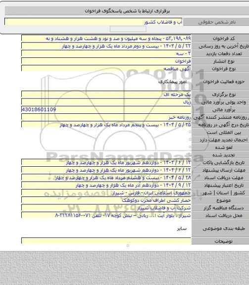 مناقصه, حصار کشی اطراف مخزن دوکوهک