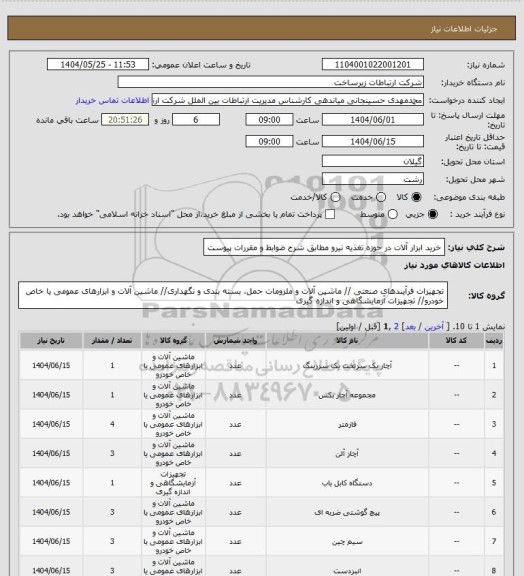 استعلام خرید ابزار آلات در حوزه تغذیه نیرو مطابق شرح ضوابط و مقررات پیوست