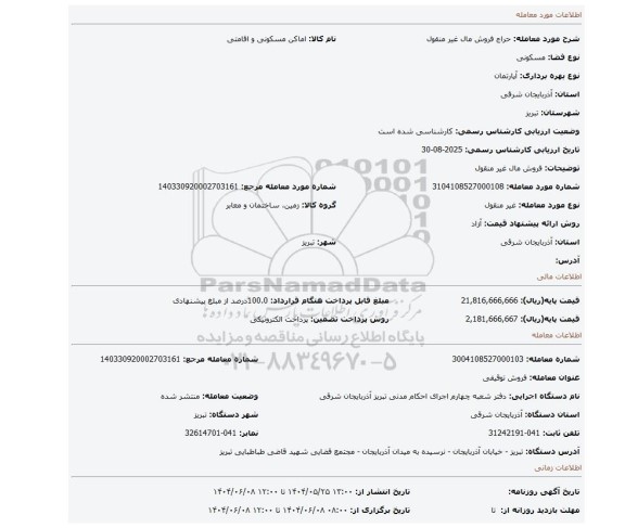 مزایده، فروش مال غیر منقول