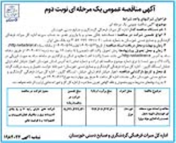 مناقصه مطالعه و احداث موزه منطقه ای خوزستان تهیه  حمل نصب و راه اندازی مولد برق- نوبت دوم 