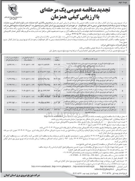 تجدید نصب لوازم اندازه گیری در حوزه مدیریت ...- نوبت دوم